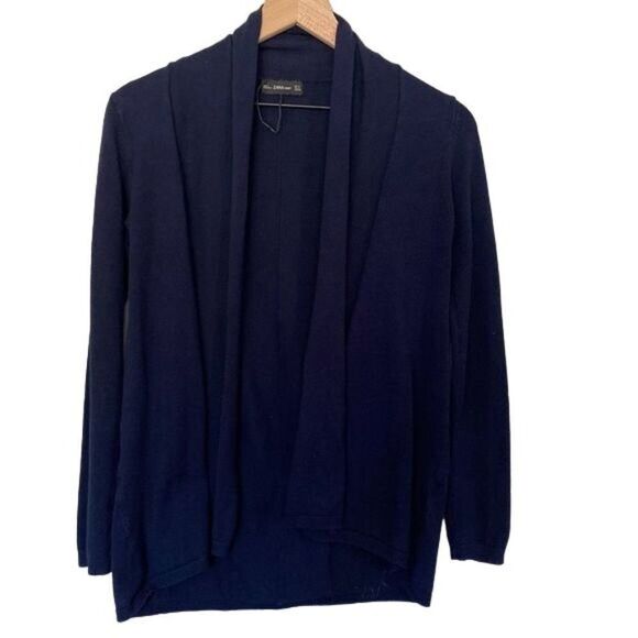 Zara Small Navy Cardigan Open Front Flyaway Sweater - Picture 1 of 9